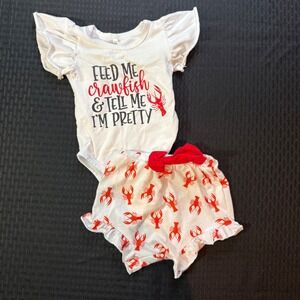 Baby Girls Crawfish Ruffle Romper Shorts Set Outfit Red Bow Summer